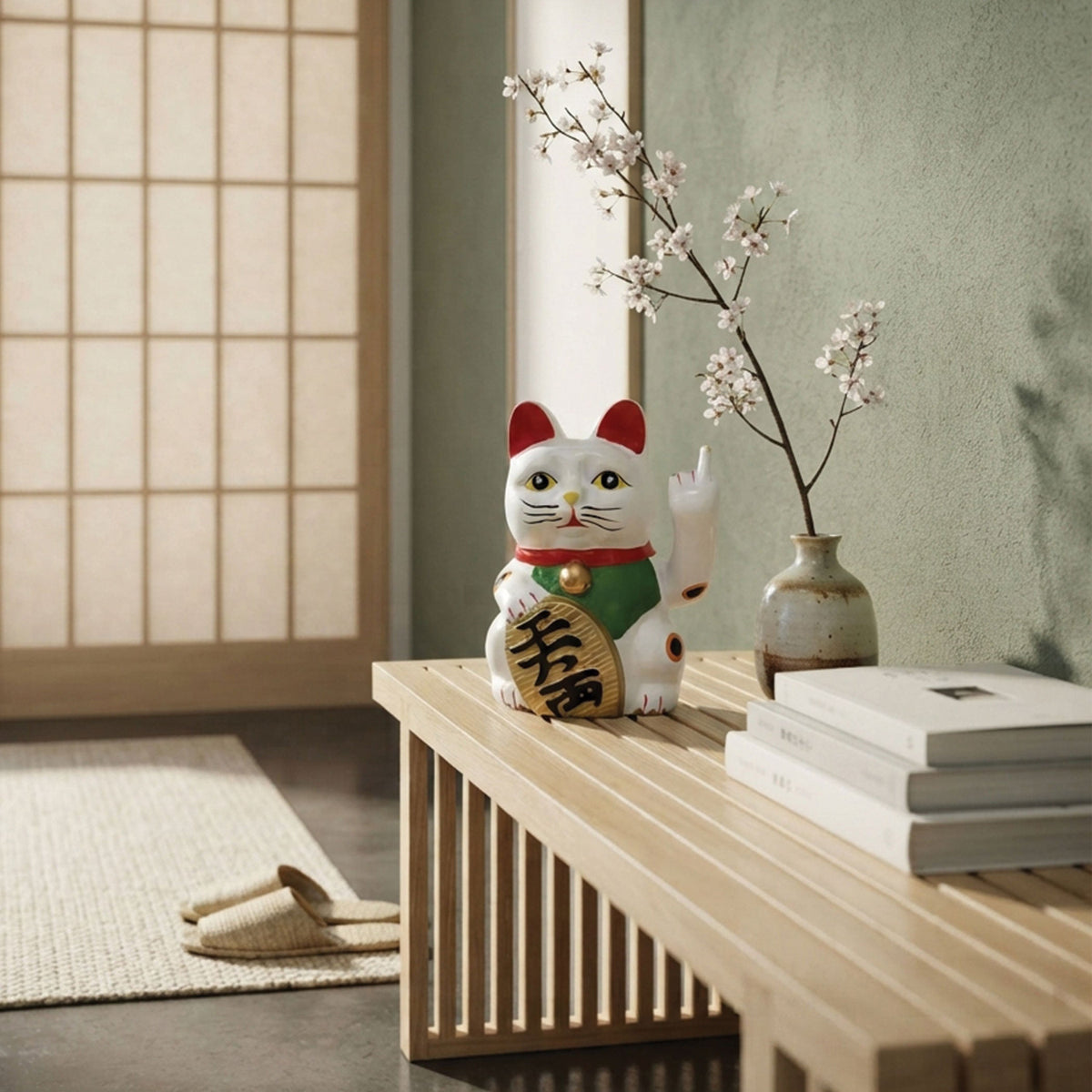 Urban Attitude Cheeky Un-Lucky Cat Resin Money Box - White (Maneki-Neko Piggy Bank)