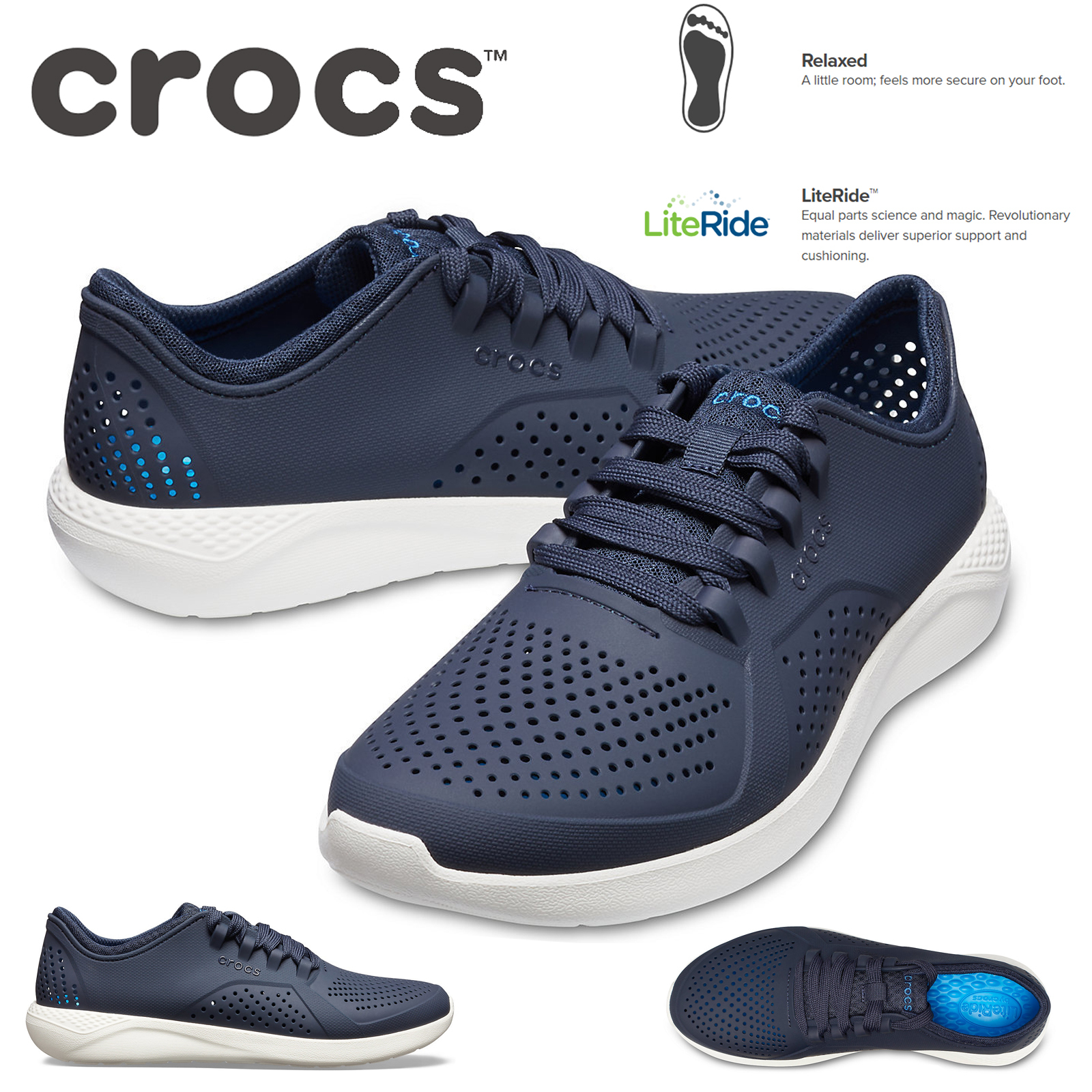 Crocs,Mens LiteRide Pacer Sneakers Shoes Runners,- Navy/White