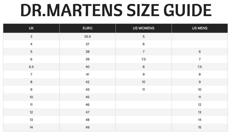 doc martens size measurements