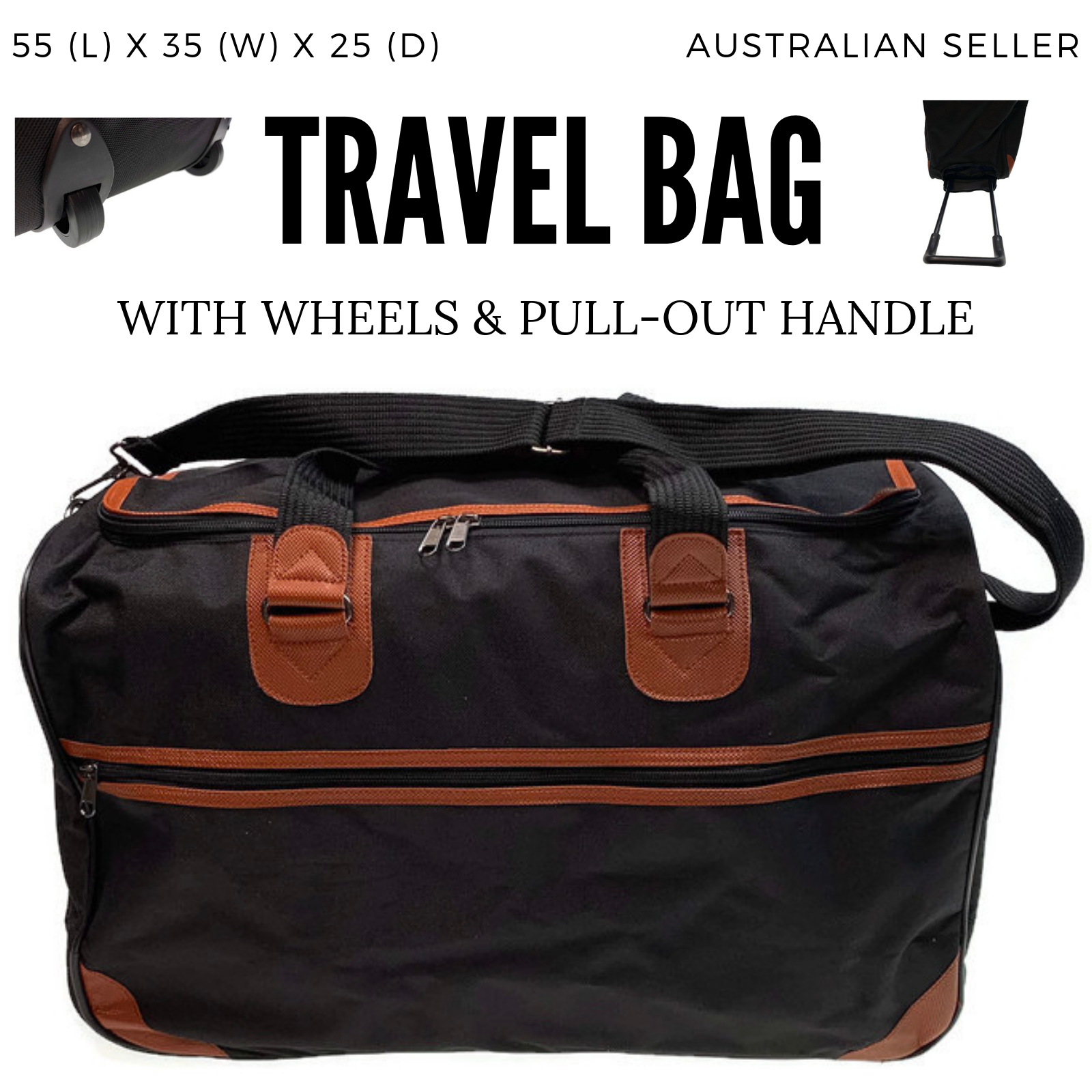 Large Duffle Bag with Wheels & Handle Travel Suitcase Sports Tote Gym Camping