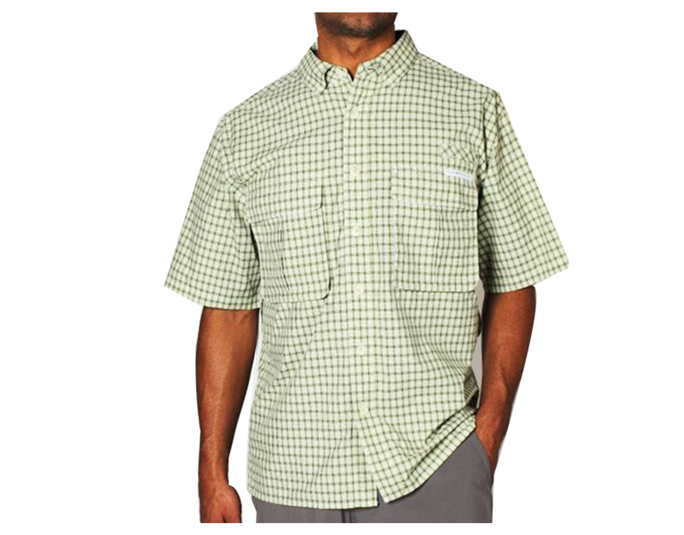 ExOfficio,Mens Air Strip Micro Plaid Short Sleeve Shirt - Olive