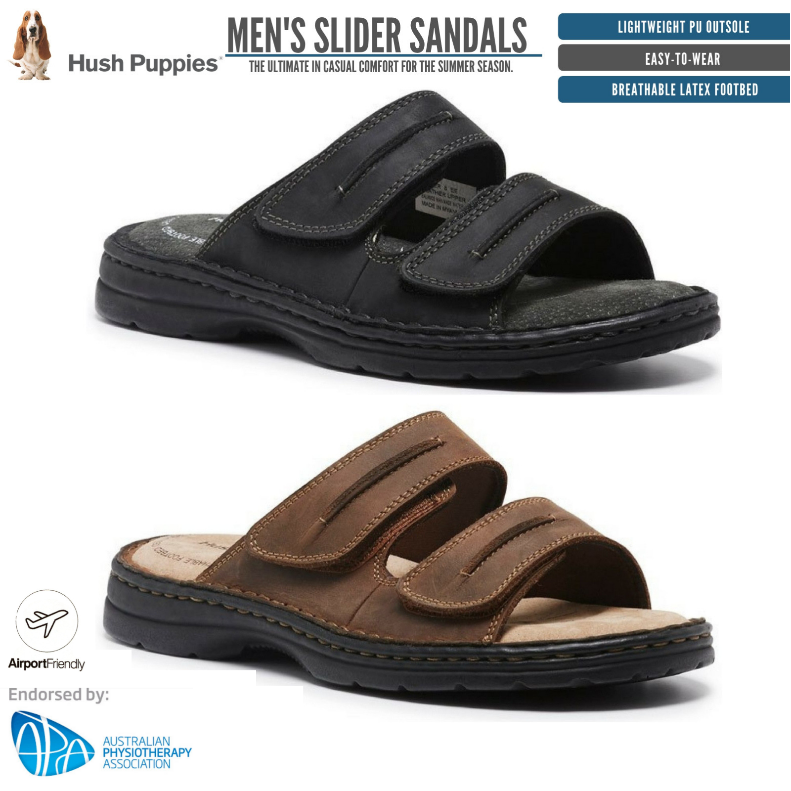 HUSH,PUPPIES SLIDER Mens Leather Adjustable Strap Comfort Sandals ...