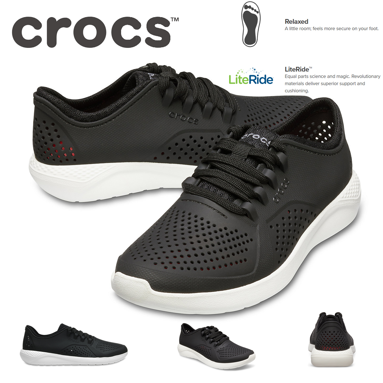 Crocs,Women's LiteRide Pacer Shoes Sneakers - Black