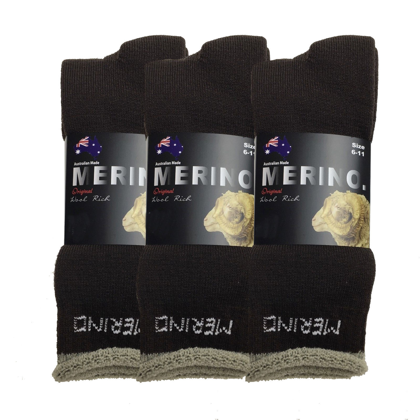 3 Pairs MERINO WOOL SOCKS Men's Heavy Duty Premium Thick Work Socks ...
