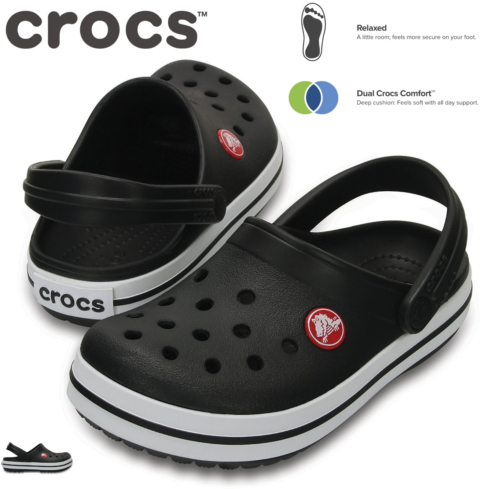 Crocs,Kids Crocband Clog Shoes Iconic Sandals - Black