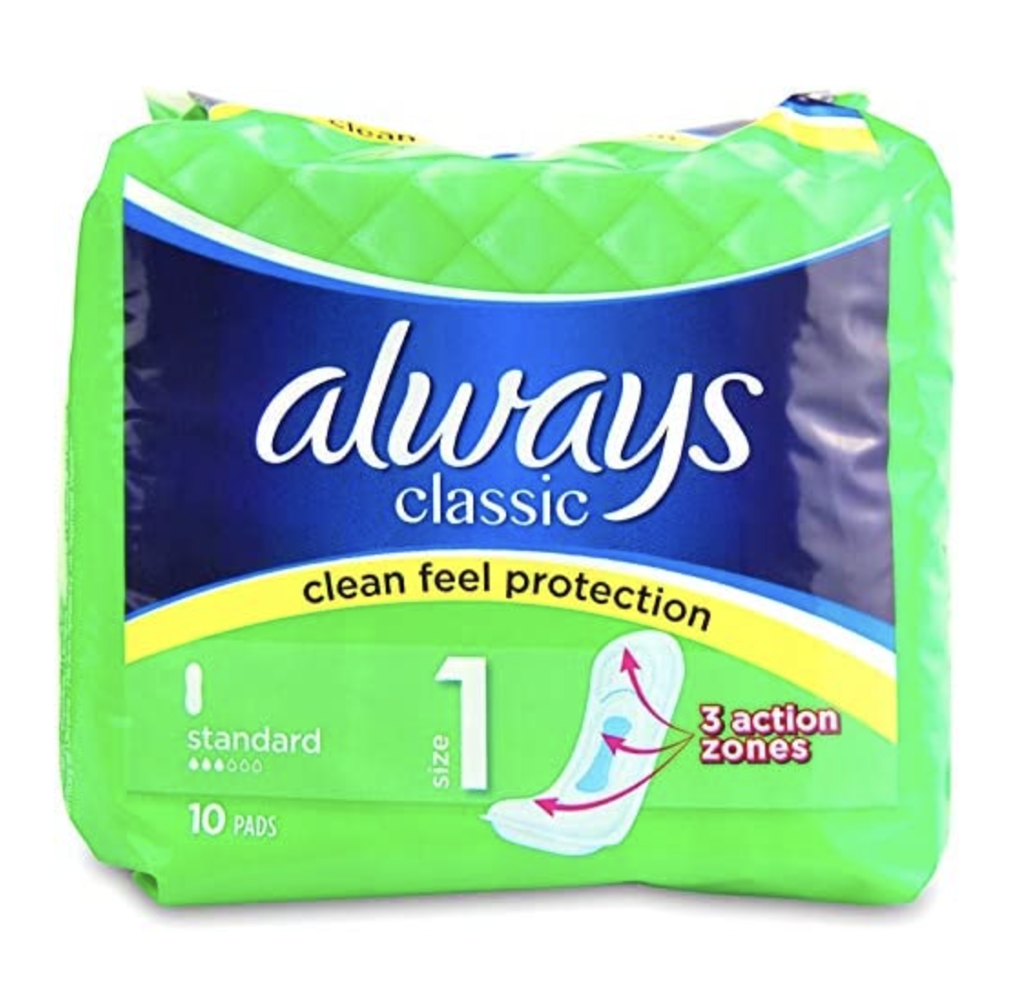 Always,Pads Classic Clean Standard No Wings Size 1 1 Pack of 10 Pads