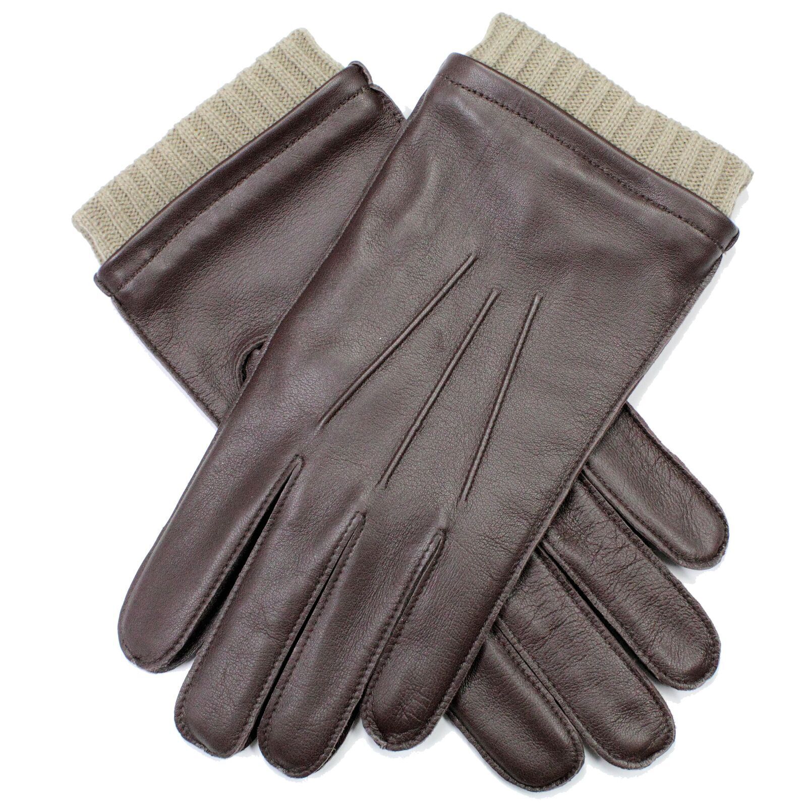 Dent's,Mens Leather Gloves With 3 Point Stitch and Rib Contrast Cuff