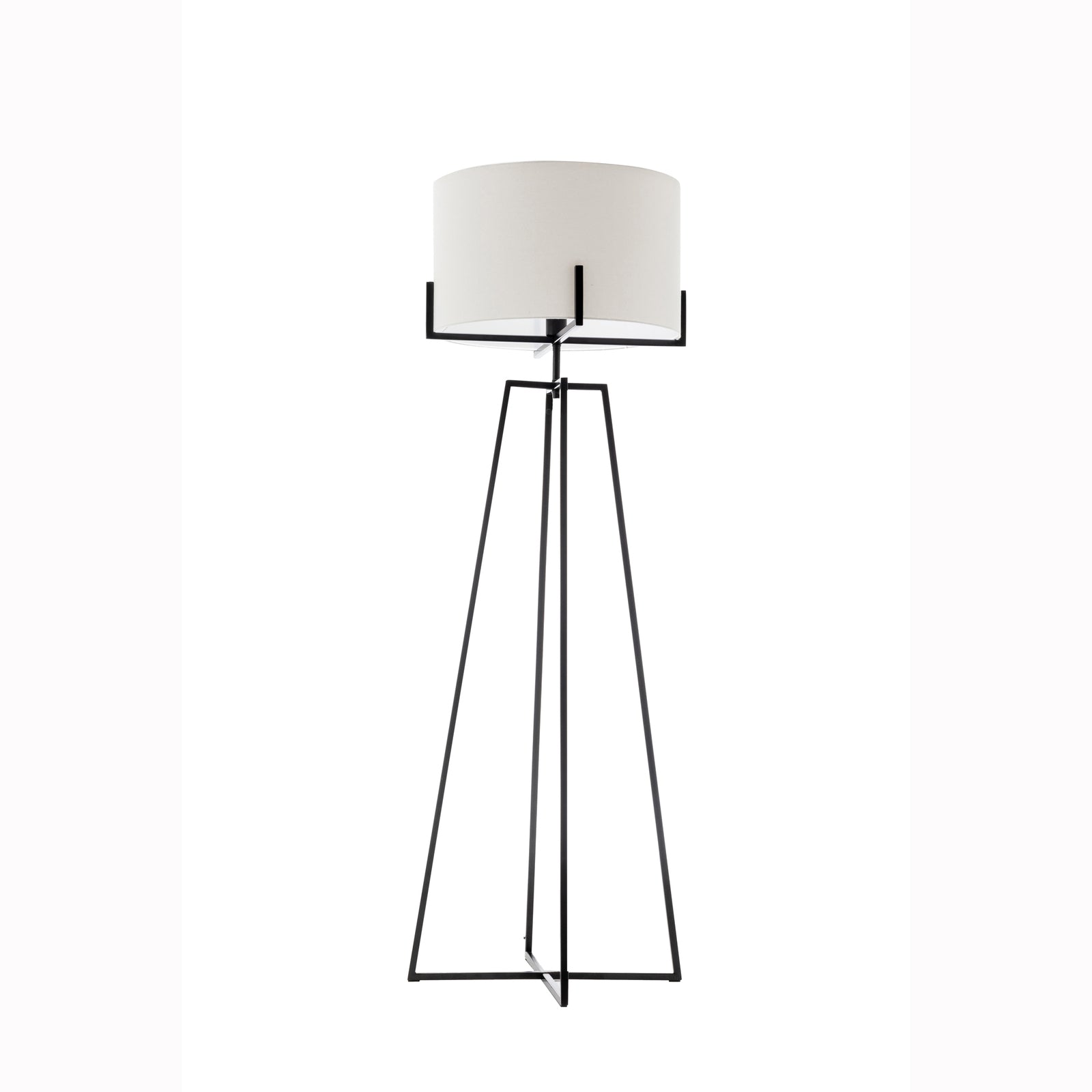 SquareEdged,Metal Dimmable Floor Lamp w/ White Linen Shade Matte Black