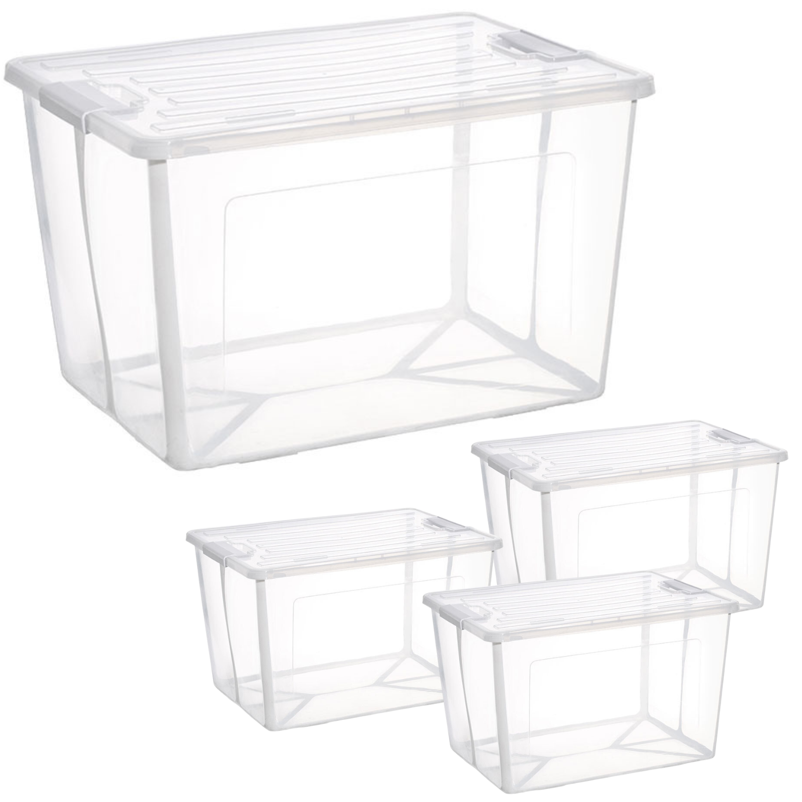 4x,82 Litre Modular Clear Foldable Storage Box with Lid Plastic Tub