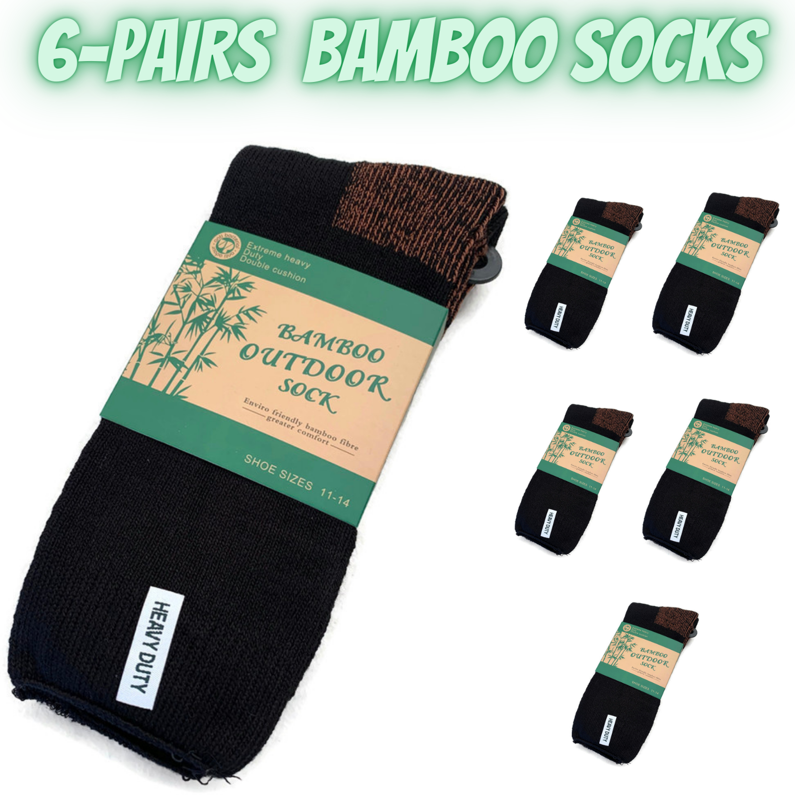 6,Pairs BAMBOO OUTDOOR SOCKS Men's Heavy Duty Thick Work Socks Cushion