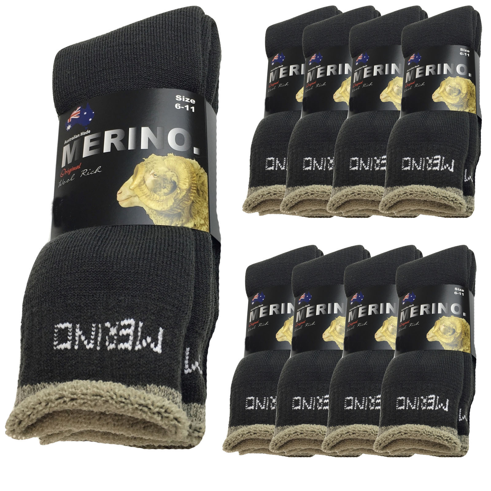 9 Pairs MERINO WOOL SOCKS Men's Heavy Duty Premium Thick Work Socks ...