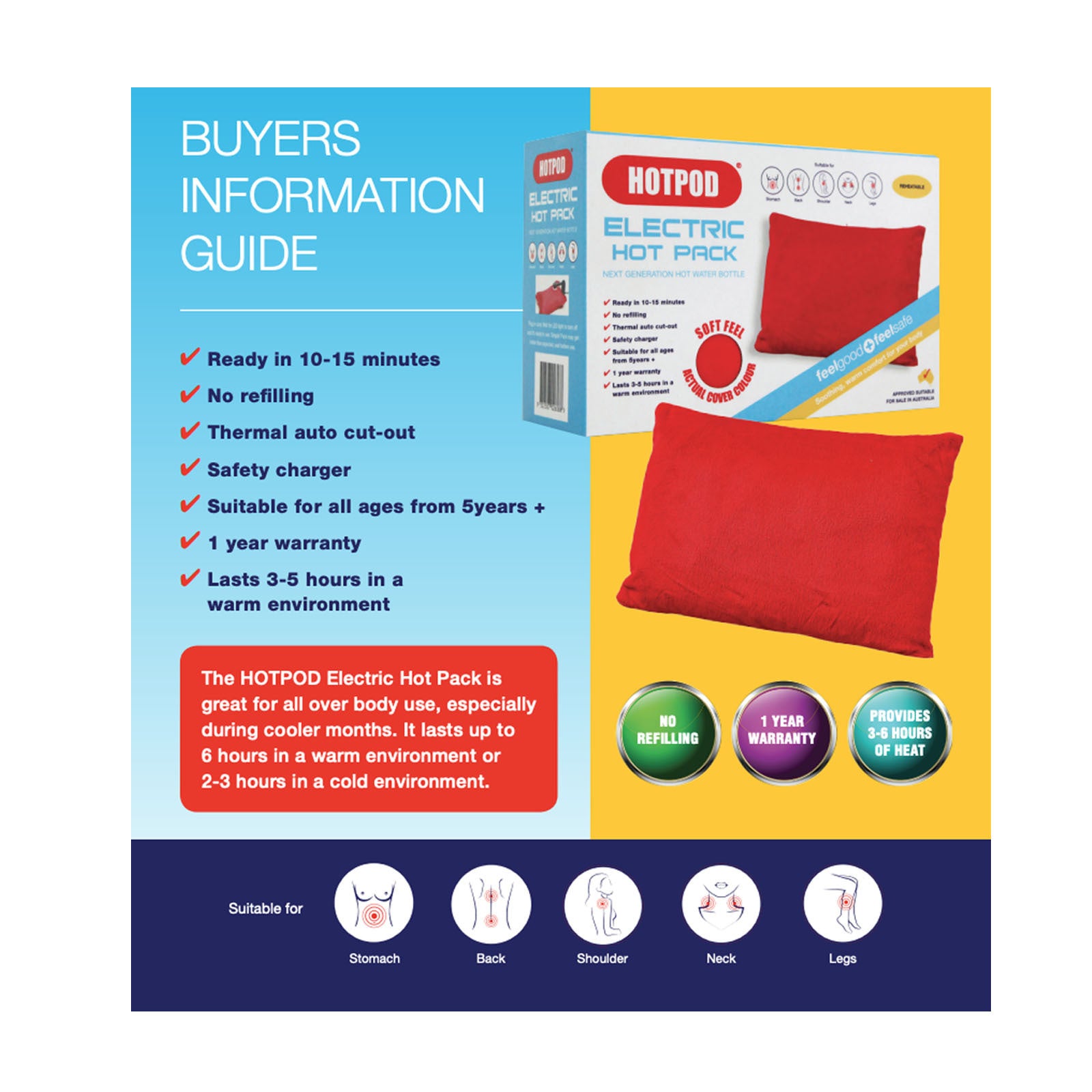 HOTPOD,Electric Hot Pack Water Bottle Reheatable Pillow Pad Sleep Aid