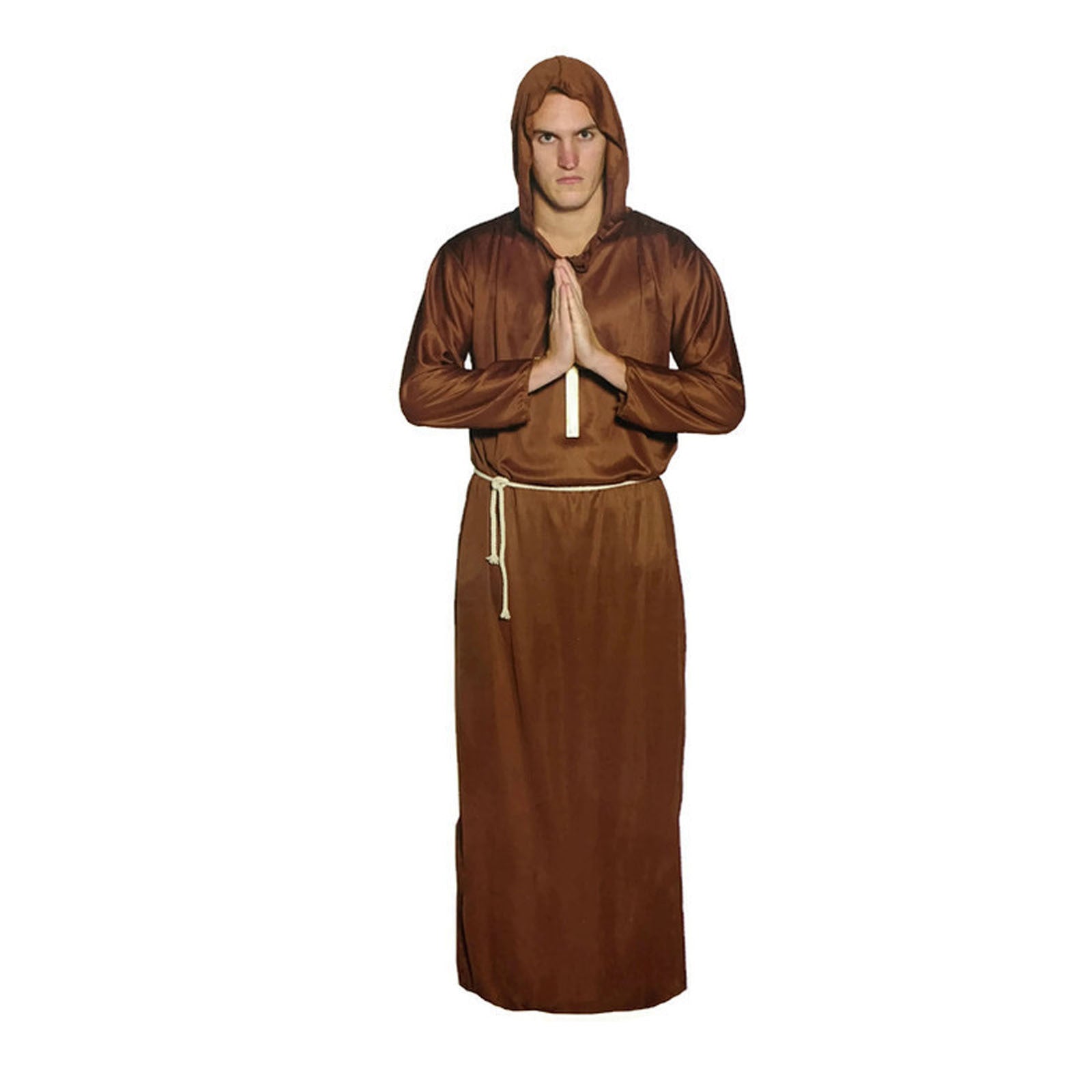 Mens,MONK COSTUME Medieval Priest Fancy Dress Hooded Robe Halloween