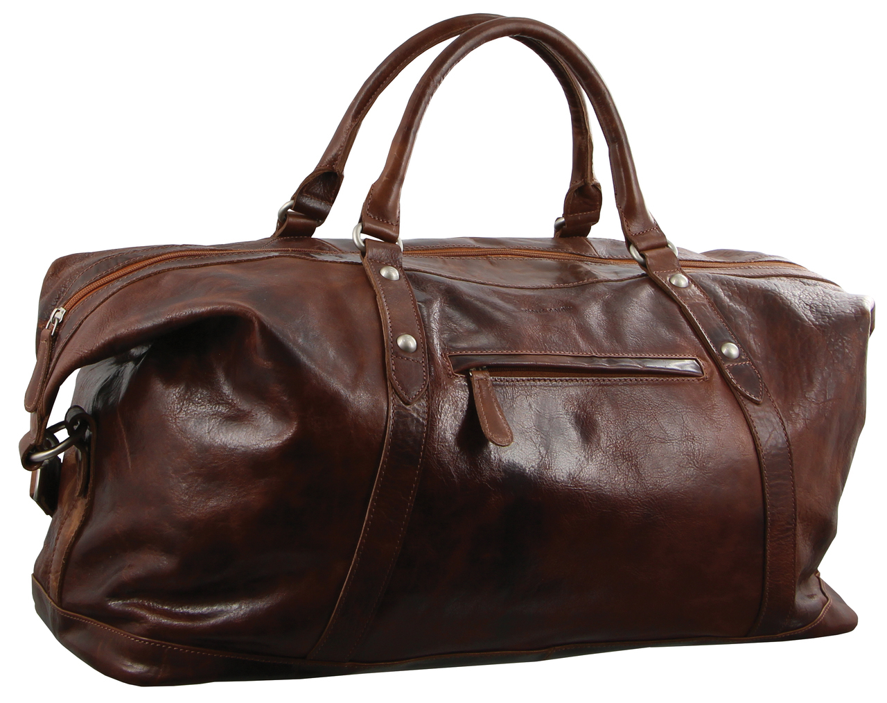 Pierre,Cardin Rustic Leather Travel Business Trip Bag Overnight - Cognac