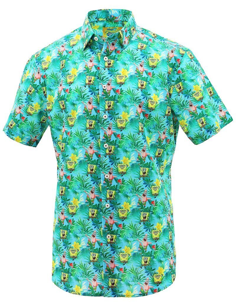 SpongeBob,Squarepants Mens Short Sleeve Shirt Hawaiian Cotton Top