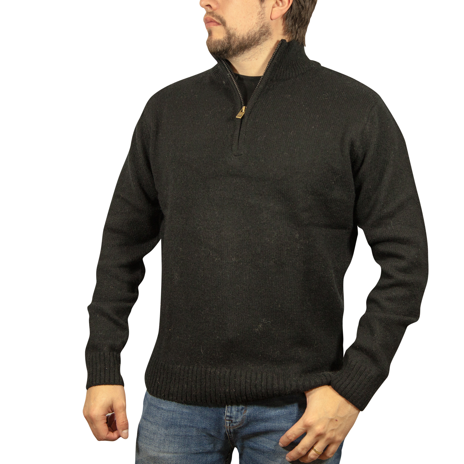 100 Shetland Wool Half Zip Up Knit Jumper Pullover Mens Sweater