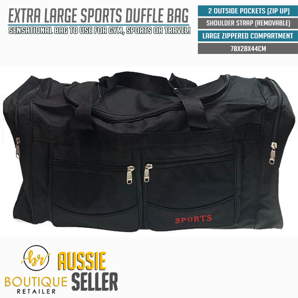 EXTRA LARGE Sports Duffle Bag Gym Canvas Duffel Travel Foldable - Black