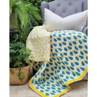 Blue Pineapple - GOTS Certified Organic Cotton Reversible Baby Quilt - Yellow