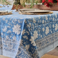Rectangle Tablecloth Table Cover Flower Pattern Dining Table Cloth - Blue Bellflower