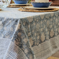 Rectangle Tablecloth Table Cover Flower Pattern Dining Table Cloth - Hamptons Blue