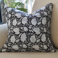 Kolka Black Floral Lounge Decorative Cushion Soft Cotton Cover - Black
