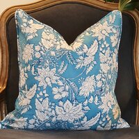 Kolka Blue Hamptons Soft Cotton Voile Decorative Block-Printed Cushion - Blue