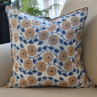 Kolka Boho Floral Soft Cotton Voile Decorative Cushion Hand Block-Printed - Blue