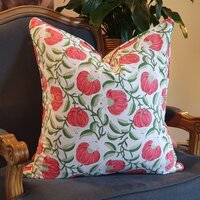 Kolka Pomegranate Soft Cotton Voile Decorative Hand Block-Printed Cushion - Ruby
