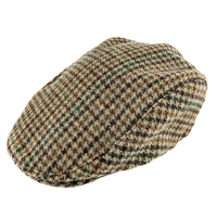 DENTS Abraham Moon Yorkshire Wool Dogtooth Ivy Flat Cap Hat - Brown