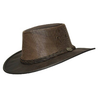 Barmah Squashy Cooler Hat Kangaroo Leather Brim Vented Mesh - Dark Brown - S
