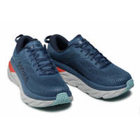 Hoka Mens Bondi 7 Wide Sneakers Athletic Running Shoes - Blue/White-Red