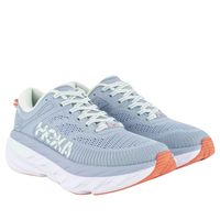 Hoka Womens Bondi 7 Wide Sneakers Running Athletic Shoes - Blue Fog/Blue Glass
