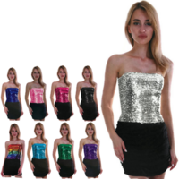 Women's SEQUIN BANDEAU CROP TOP Sparkling Sparkly Sexy Costume Tube