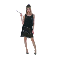 Charleston Sequin Flapper Fringe Costume Tassel Party Fancy Dress 20s 30s - Black