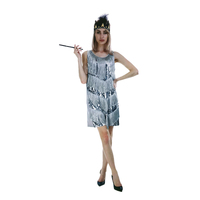 Charleston Sequin Flapper Fringe Costume Tassel Party Fancy Dress 20s 30s - Silver