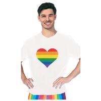 Adult Rainbow Flag T Shirt Top Tee Gay Pride LGBTQ Love Heart - White - One Size