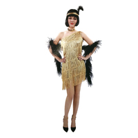 Ladies Flapper Costume Charleston Gatsby Chicago Fancy Dress Party 1920s 20s - Gold