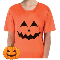Adult Men's Women's Halloween Pumpkin T Shirt Top Jack O'Lantern - Orange