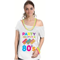 Party Like It's The 80s Womens T Shirt Costume Ladies 1980s Fancy Dress Up Top - White