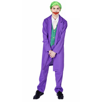 Adult Mens Halloween Purple Clown Costume Joker Creepy Evil Jester