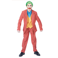 Adult Mens Halloween Maroon Clown Costume Joker Creepy Evil Jester