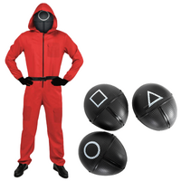 Adult Squid Game Guard Tracksuit Red Full Party Costume Set w/ Mask