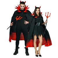 Devil Demon On Fire Mens Ladies Halloween Costume Cape and Devil Horns