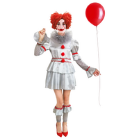 Womens Stephen King's It Pennywise Evil Clown Halloween Scary Costume Outfit