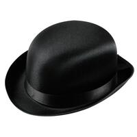 SATIN BOWLER TOP HAT w Ribbon Band Costume Mad Hatter Party Magician - Black