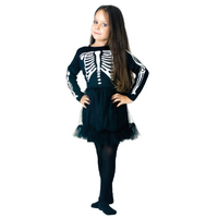 Children Skeleton Girl Costume Halloween Bones Dress - Black/White 