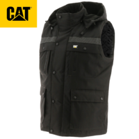 CAT Men's Heavy Padded Insulated Quilted Vest Caterpillar w Hood - Black