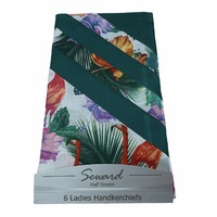 6x SEWARD Ladies Handkerchiefs Gift 100% COTTON Women's Flamingo Hanky