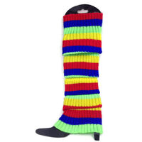 RAINBOW LEG WARMERS Stocking Ribbed High Knitted Socks Chunky Dance 80s Party