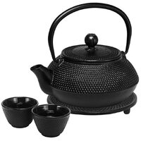 Avanti 800mL Hobnail Cast Iron Teapot Set Tea Brew - Black